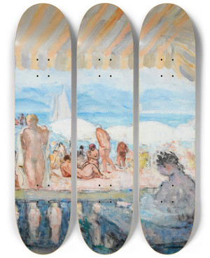 Triptych art skateboard deck of Henri Lebasque Vranda Sur La Plage De Cannes by Henri Lebasque (1865-1937)