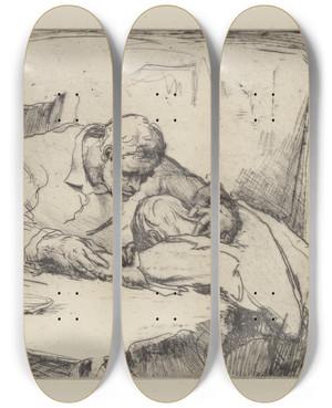 Triptych art skateboard deck of Albert Sterner Prodigal Son by Albert Sterner (1863-1946)
