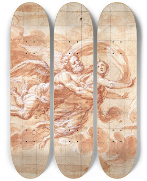 Triptych art skateboard deck of Giovanni Maria Morandi Boreas Abducting Orithyia_1 by Giovanni Maria Morandi (1622-1717)