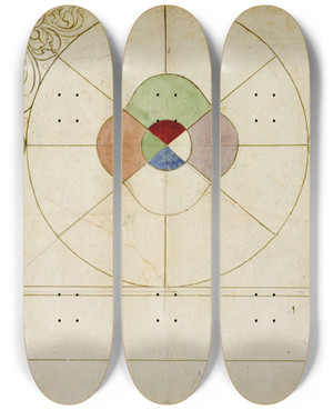 Triptych art skateboard deck of Prosper Lafaye Projet De Panneau De Vitrail Dcor Abstrait by Prosper Lafaye (1806-1883)