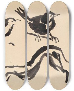 Triptych art skateboard deck of Rik Wouters Study Of A Blackbird by Rik Wouters (1882-1916)