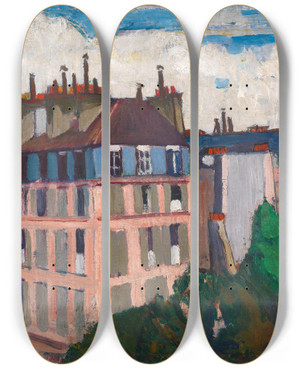 Triptych art skateboard deck of Henry Lyman Saen Rooftops Paris by Henry Lyman Saen (1875-1918)