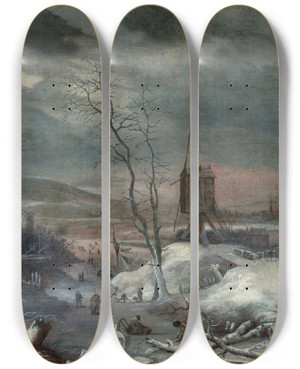 Triptych art skateboard deck of Jan Griffier Winter Landscape_2 by Jan Griffier (1648-1718)