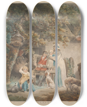 Triptych art skateboard deck of George Morland Cottagers by George Morland (1763-1804)