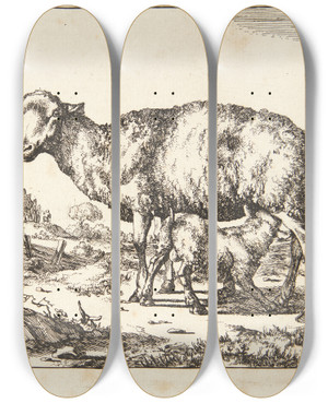 Triptych art skateboard deck of Marcus De Bye Gimmer Og Lam by Marcus de Bye (1638-1688)