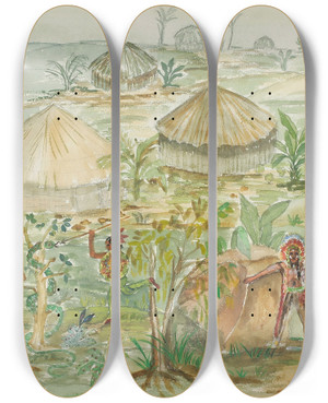 Triptych art skateboard deck of Nils Dardel Indianlgret by Nils Dardel (1888-1943)