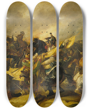 Triptych art skateboard deck of Thodore Gricault A Charge Of Cuirassiers by Theodore Gericault (1791-1824)