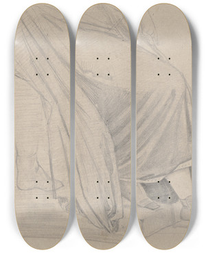 Triptych art skateboard deck of August Lucas Study Of Garments_2 by August Lucas (1803-1863)