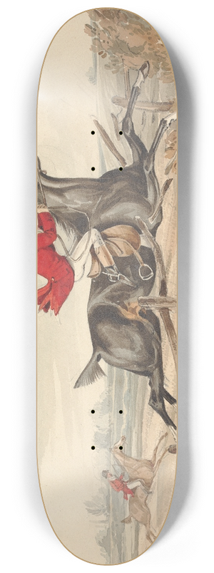 Henry Thomas Alken - Qualified Horses and Unqualified Riders; Charging an Ox Fence with Good Success 8.25 inch art skate deck Henry Thomas Alken - Qualified Horses and Unqualified Riders; Charging an Ox Fence with Good Success 8.25 inch art skate deck