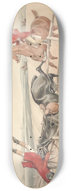 Henry Thomas Alken - Qualified Horses and Unqualified Riders; Got in and Getting Out. Very Clever 8.25 inch art skate deck