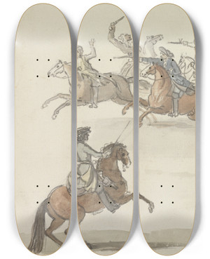 Triptych art skateboard deck of David Allan The Highway Robbery by David Allan (1744-1796)