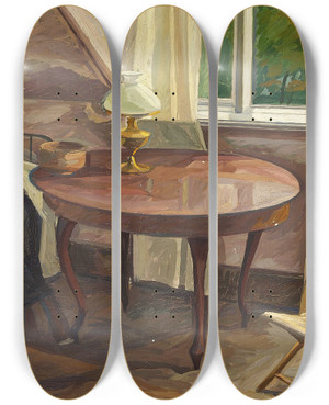 Triptych art skateboard deck of Edvard Weie Interir Med Lsende Kvinde by Edvard Weie (1879-1943)