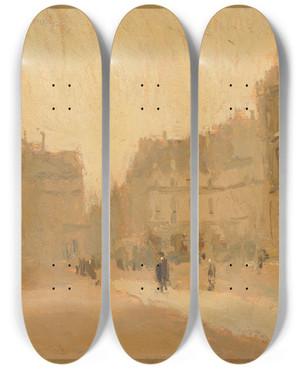 Triptych art skateboard deck of Frank Edwin Scott Rue Des Pyramides by Frank Edwin Scott (1863-1929)