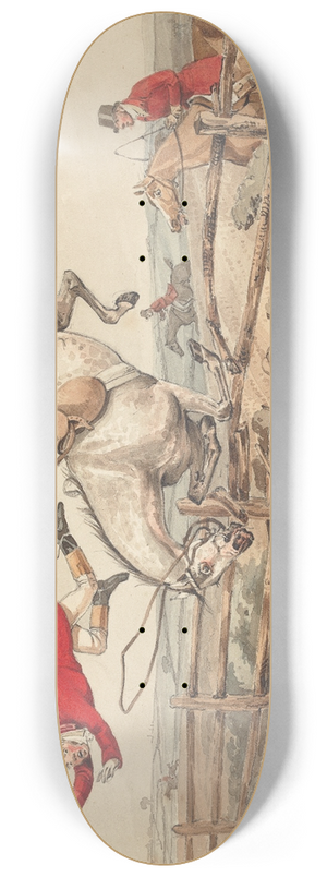 Henry Thomas Alken - Qualified Horses and Unqualified Riders; Topping a Flight of Rails 8.25 inch art skate deck Henry Thomas Alken - Qualified Horses and Unqualified Riders; Topping a Flight of Rails 8.25 inch art skate deck