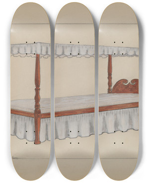 Triptych art skateboard deck of Columbus Simpson Four Poster Bed by Columbus Simpson