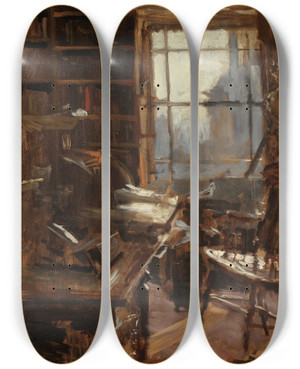 Triptych art skateboard deck of Walter Richard Sickert Charles Bradlaughs Study by Walter Richard Sickert (1860-1942)