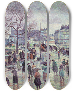 Triptych art skateboard deck of Maximilien Luce Paris Le Pont De Larchevch by Maximilien Luce (1858-1941)