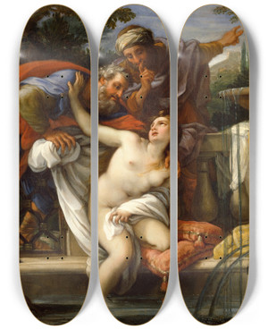 Triptych art skateboard deck of Giuseppe Bartolomeo Chiari Susannah And The Elders by Giuseppe Bartolomeo Chiari (1654-1727)