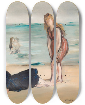 Triptych art skateboard deck of Douard Manet On The Beach_2 by douard Manet (1832-1883)
