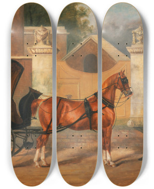 Triptych art skateboard deck of Charles Hancock Gentlemens Carriages A Cabriolet by Charles Hancock