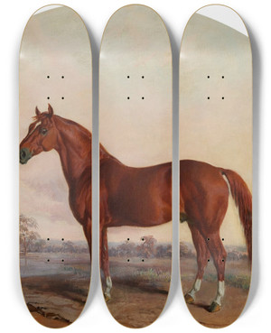 Triptych art skateboard deck of Edward Troye War Dance In A Landscape by Edward Troye (1808-1874)
