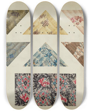 Triptych art skateboard deck of A Zimet Patchwork Quilt by A Zimet