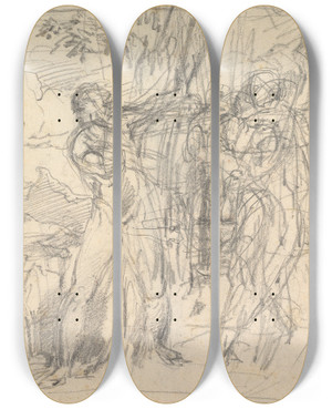 Triptych art skateboard deck of George Richmond Compositional Study For Comusthe Measure by George Richmond (1809-1896)