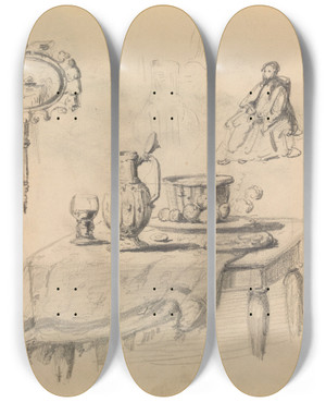 Triptych art skateboard deck of James Ensor Still Life Mirror Seated Figure by James Ensor (1860-1949)