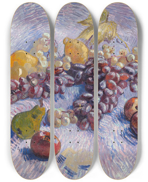 Triptych art skateboard deck of Vincent Van Gogh Grapes Lemons Pears And Apples by Vincent van Gogh (1853-1890)