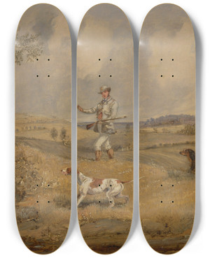 Triptych art skateboard deck of Henry Thomas Alken Partridge Shooting_1 by Henry Thomas Alken (1785-1851)