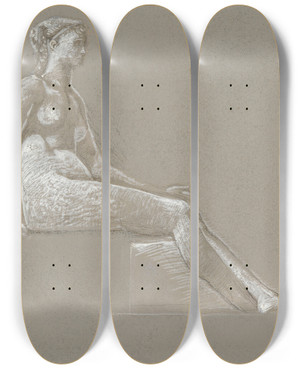 Triptych art skateboard deck of Sir Edward Coley Burnejones Female Nude Study_4 by Sir Edward Coley Burne-Jones (1833-1898)