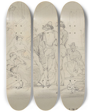 Triptych art skateboard deck of Nicaise De Keyser Scene_1 by Nicaise De Keyser (1813-1887)