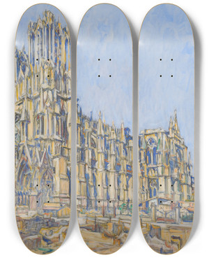 Triptych art skateboard deck of Germain Davidnillet Cathdrale De Reims Ct Sud by Germain David-Nillet (1861-1932)