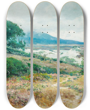 Triptych art skateboard deck of Guy Rose Carmel Dunes by Guy Rose (1867-1925)