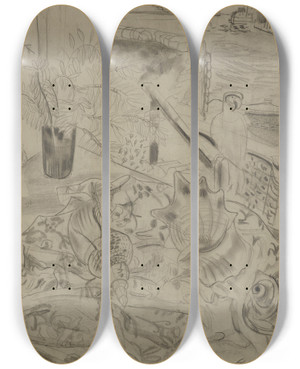 Triptych art skateboard deck of Frances Hodgkins Wings Over Water by Frances Hodgkins (1869-1947)