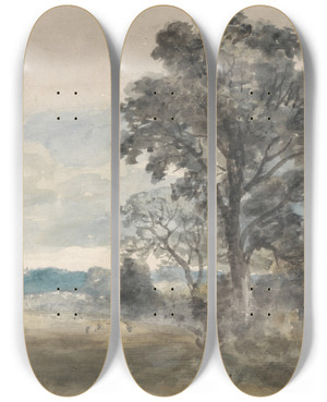 Triptych art skateboard deck of John Constable Landscape At East Bergholt by John Constable (1776-1837)