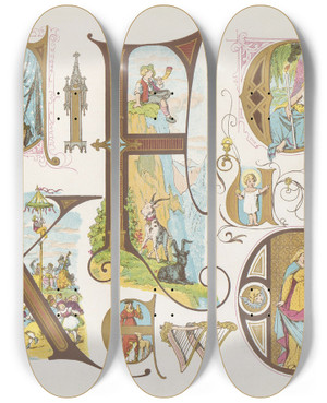 Triptych art skateboard deck of Bernhard Dondorf Dondorfs Alphabete Pl21 by Bernhard Dondorf (1833-1933)