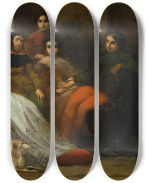 Triptych art skateboard deck of Adolphe Monticelli Conversation Daprs Diner by Adolphe Monticelli (1824-1886)
