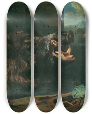 Triptych art skateboard deck of Johann Georg De Hamilton Wildschweinstillleben by Johann Georg De Hamilton (1672-1737)