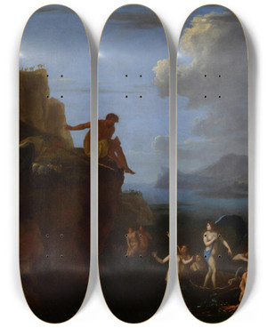 Triptych art skateboard deck of Herman Van Swanevelt Polyphemusandgalatea by Herman Van Swanevelt (1600-1655)