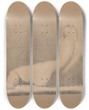 Triptych art skateboard deck of Benjamin Robert Haydon Study Of A Reclining Nude Figure by Benjamin Robert Haydon (1786-1846)