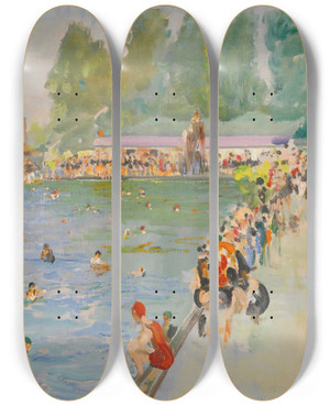Triptych art skateboard deck of Sir John Lavery Chiswick Baths by Sir John Lavery (1856-1941)