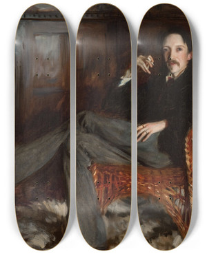 Triptych art skateboard deck of John Singer Sargent Robert Louis Stevenson by John Singer Sargent (1856-1925)