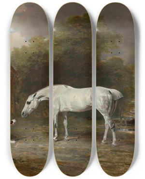 Triptych art skateboard deck of Benjamin Marshall A Grey Hunter And A Spaniel by Benjamin Marshall (1768-1835)