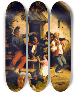 Triptych art skateboard deck of Hippolyte Bellang Livrogne by Hippolyte Bellange (1800-1866)