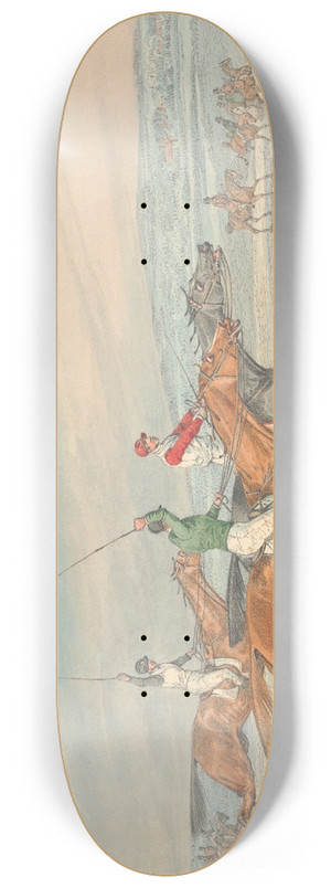 Henry Thomas Alken - Steeplechasing; Three Riders Galloping to Right, Mounted Spectators in Background 8.25 inch art skate deck