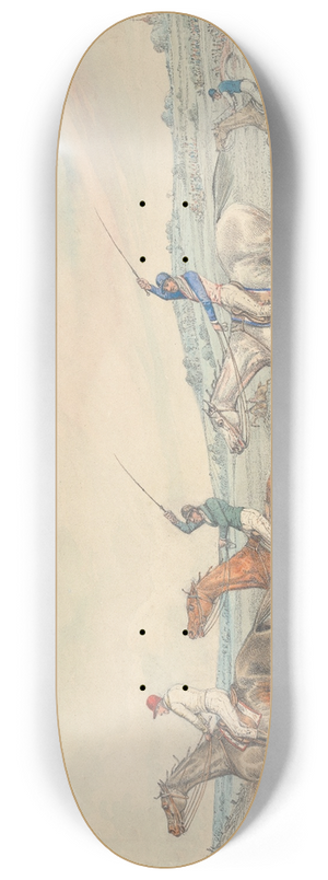 Henry Thomas Alken - Steeplechasing; Three Riders Taking a Brook, Spectators on Right 8.25 inch art skate deck Henry Thomas Alken - Steeplechasing; Three Riders Taking a Brook, Spectators on Right 8.25 inch art skate deck