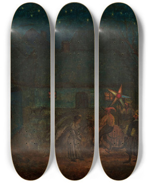 Triptych art skateboard deck of Tadeusz Makowski Krakw Crib by Tadeusz Makowski (1882-1932)