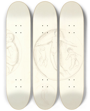 Triptych art skateboard deck of Svend Rathsack Udkast Til Relieffer by Svend Rathsack (1885-1941)