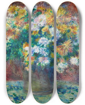 Triptych art skateboard deck of Pierreauguste Renoir Chrysanthemums by Pierre-Auguste Renoir (1841-1919)